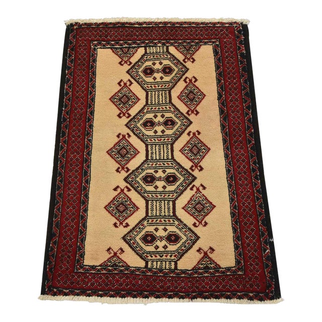 Baloch Rug 2′ X 2’10” Ivory Wool Vintage Tribal Hand-Knotted Oriental Carpet For Sale
