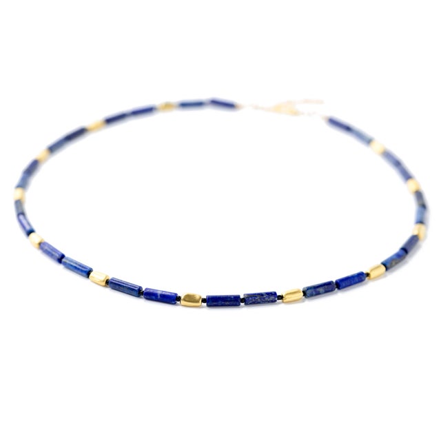 2020s Lapis Lazuli Tube Matinee Necklace For Sale - Image 5 of 9