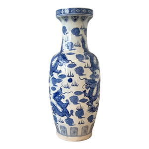Vintage Asian Blue and Whits Dragon Vase