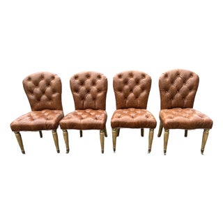 Edward Ferrell Tufted Brown Leather Dining Chairs -Set of 4 For Sale