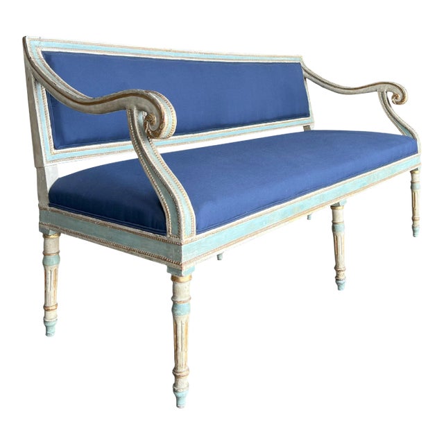19th Century Italian Louis XVI Style Painted and Gold Gilt Bench Settee Ca 1820 For Sale