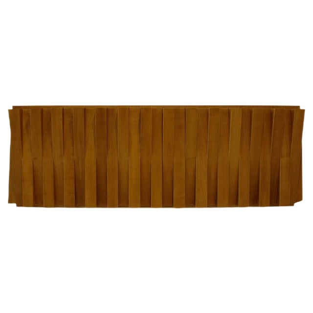 Mid Century Italian Faceted Oakwood and Brass Sideboard by L.A. Studio For Sale