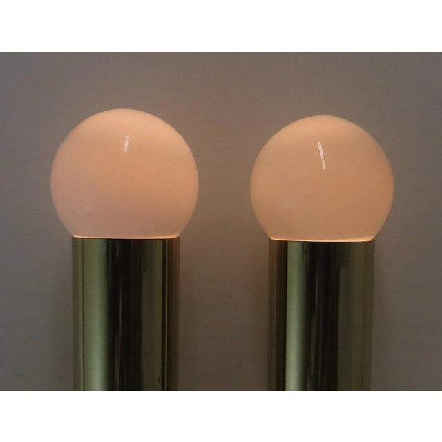 Brass Vintage Brass Cylinder Up Light Lamps Attributed to Robert Sonneman - a Pair For Sale - Image 8 of 12