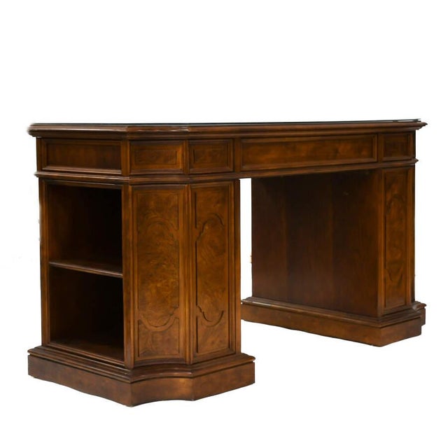 Late 20th Century Thomasville Walnut and Burlwood Inlaid Desk With Bookcase Compartment For Sale - Image 5 of 7