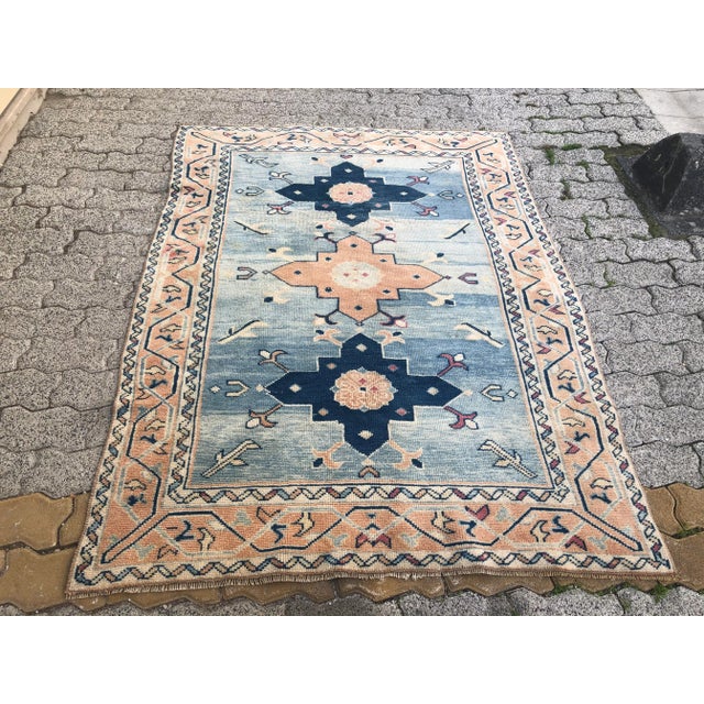 Handmade Colourful Vintage Wool Rug For Sale - Image 9 of 11