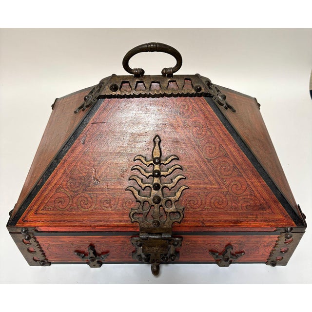 South Indian Netturpetti Jewelry Box, Teak & Brass, Circa 1950 For Sale - Image 16 of 18