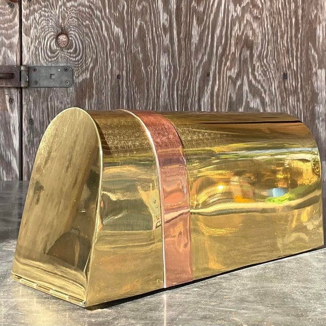 Vintage Coastal Tagged Spanish Sarreid Brass and Copper Mailbox For Sale - Image 13 of 13