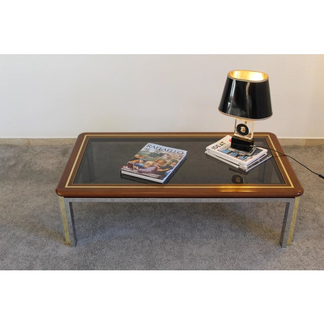 Coffee table, Italy 1970', the frame of the floor and in beech wood with brass insert on the entire perimeter, completed...