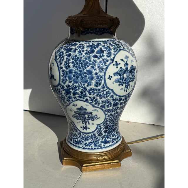 Metal 19c. Chinese Blue and White Lamp With Custom Shade For Sale - Image 7 of 18