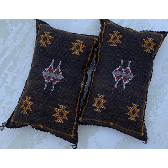 Contemporary Brown Moroccan Silk Sabra Pillow Covers - a Pair For Sale - Image 11 of 11