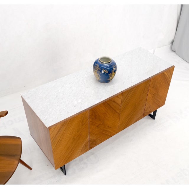 Walnut 4 Doors Credenza Marble Carrara Top Bracket Leg Mint For Sale - Image 14 of 18