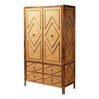 1970s Tortoiseshell Bamboo & Rattan Wardrobe For Sale