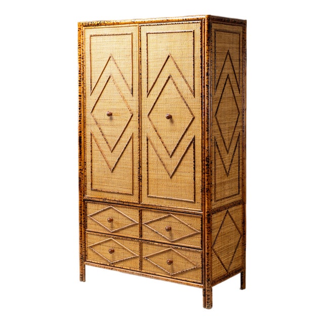 1970s Tortoiseshell Bamboo & Rattan Wardrobe For Sale