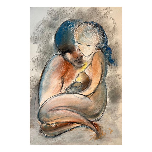 Gilbert Pauli, Family, Pastel on Paper, 1990s For Sale