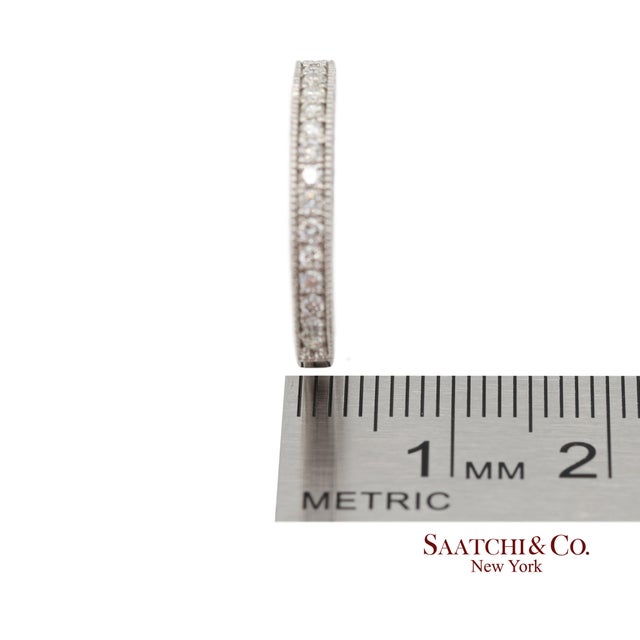 14k 585 Solid White Gold Side Engraving Milgrain Natural Diamond Band Ring, Size 6 For Sale - Image 13 of 13