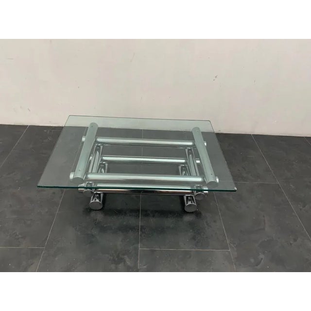 Steel and Glass Coffee Table, 1970s, in Very Good conditions. Designed 1970 to 1979