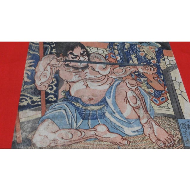 Antique Utagawa Kuniyoshi Suikoden Woodblock Hero Tang Long Original Japanese Print For Sale - Image 6 of 10