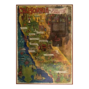 1960s California Wine Land of America Art Lithograph by Amado Gonzalez