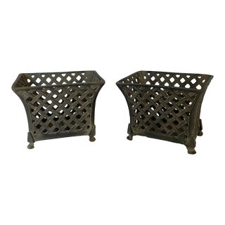 Metal Basketweave Planters-A Pair For Sale