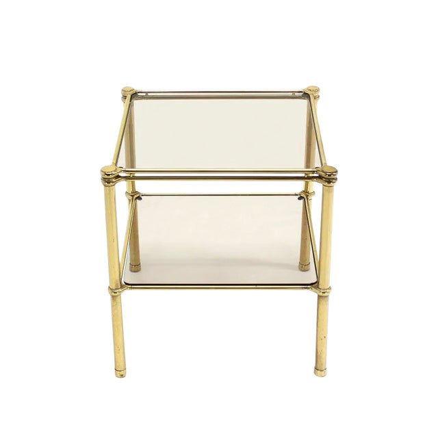 Vintage Mid Century Brass Square Two-Tier Side or End Table For Sale - Image 6 of 6