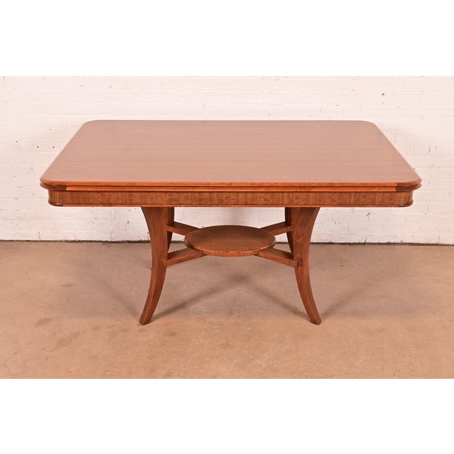 John Widdicomb Art Deco Walnut and Burl Wood Dining Table, Newly Refinished For Sale - Image 13 of 13