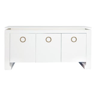 Matthew Izzo Home Tilley Matte White Lacquer Three Door Buffet With Brass Hardware For Sale
