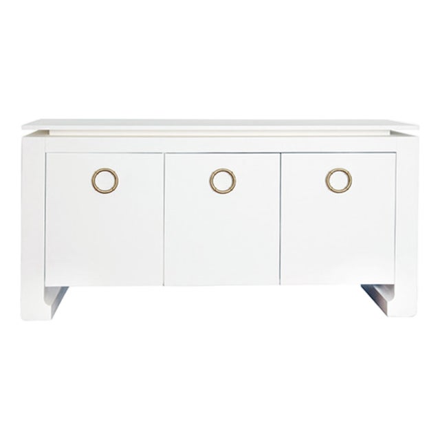 Matthew Izzo Home Tilley Matte White Lacquer Three Door Buffet With Brass Hardware For Sale