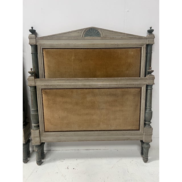 Brown 20th Century Directoire-Style Beds in Painted Beechwood, Set of 2 For Sale - Image 8 of 14