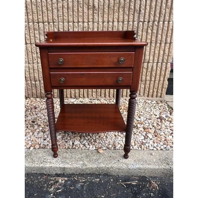 Willett Furniture Pair Solid Cherry Willett Furniture Colonial House 2 Drawers Bedside Tables, Circa 1950s For Sale - Image 4 of 12