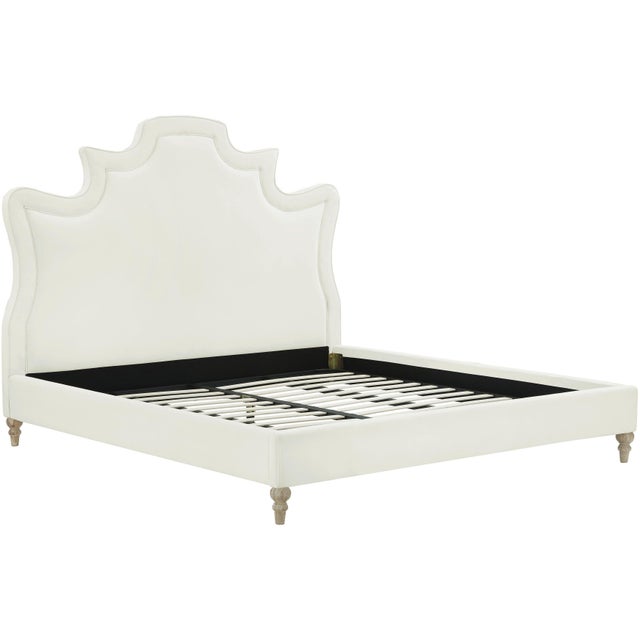 Transitional Serenity Cream Velvet King Bed For Sale - Image 3 of 7