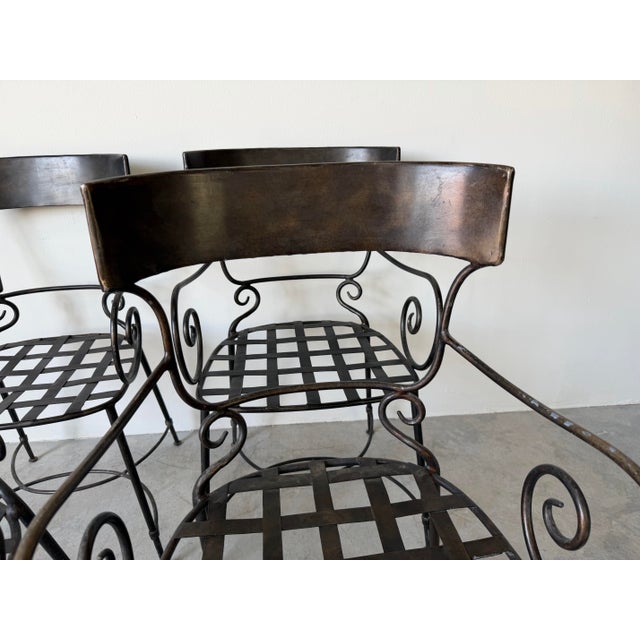 Set of Four Hollywood Regency / Neoclassical Style Wrought Iron Garden Dining Chairs by Arhaus For Sale - Image 11 of 12