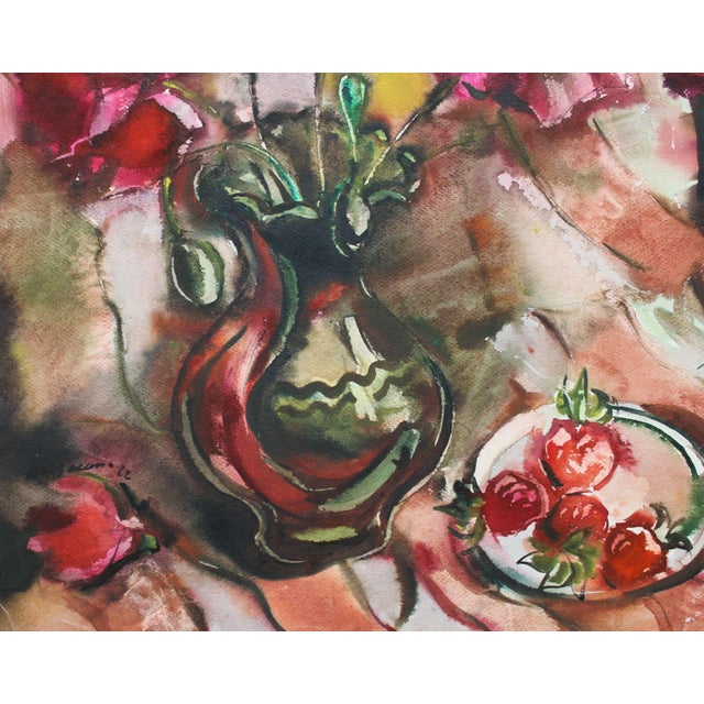 Dzidra Bauma, Poppies and Strawberries, 1982, Watercolor For Sale - Image 4 of 7