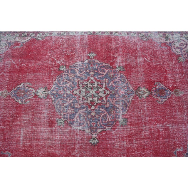 1950s Vintage Turkish Art Deco Anatolian Tribal Oushak Area Rug For Sale - Image 9 of 13