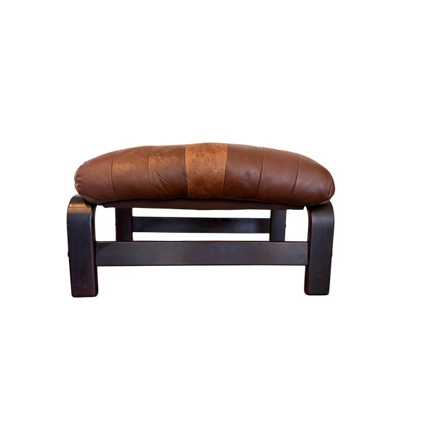 Vintage Norwegian Leather Ottoman | Scandinavian Mid-Century Modern Bentwood & Sling Footstool | Ingmar Relling Style For Sale - Image 6 of 16