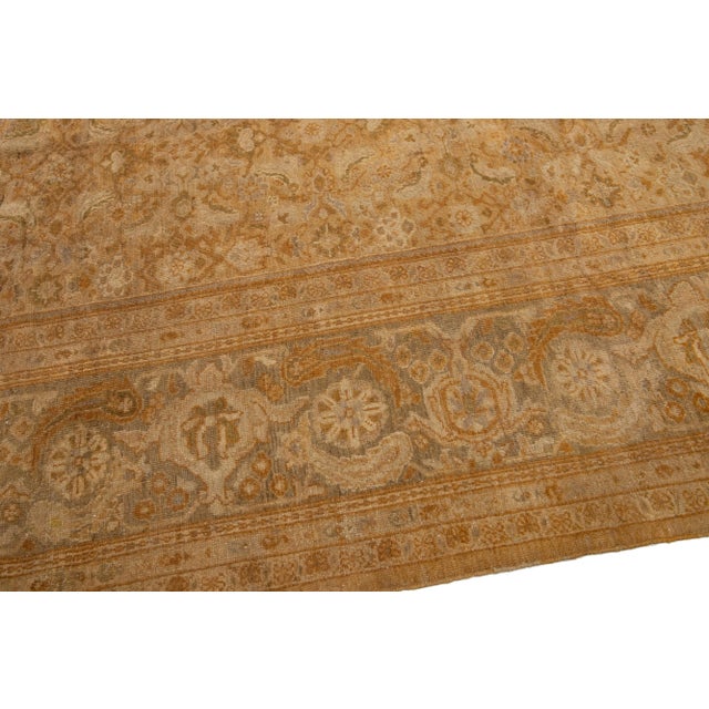 Textile Late 19th Century Antique Sultanabad Handmade Tan Wool Rug With Allover Floral Design For Sale - Image 7 of 11