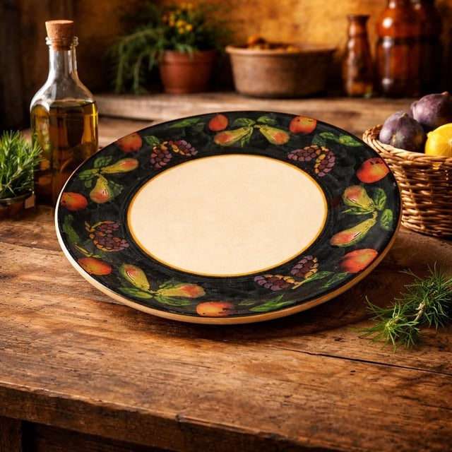 Late 20th Century Hand-Painted Italian Ceramic Fruit Charger Platter Ceramica Arm 16.5” For Sale In Los Angeles - Image 6 of 7