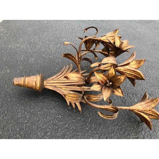 1950s Large Italian Gilt Iron Floral Wall Sconce For Sale - Image 5 of 12