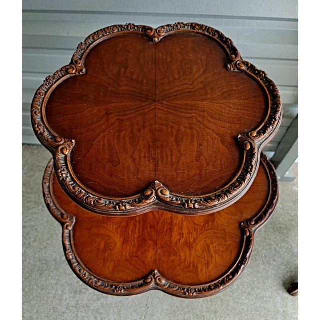 Rustic European Vintage 2-Tier Walnut Side Table For Sale - Image 3 of 4