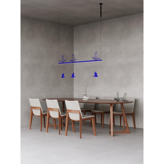 Minimalist Led Pendant Light Sculptural Geometric Art, Steel and Textile 59 In For Sale - Image 11 of 12