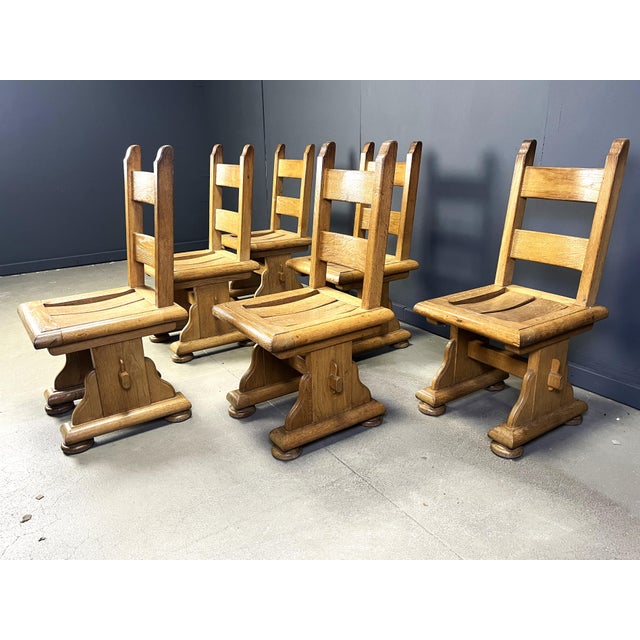Brown Brutalist Oak Dining Chairs, 1960s, Set of 6 For Sale - Image 8 of 11