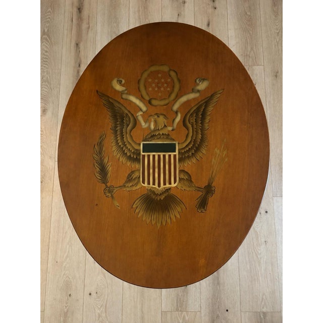Traditional Hitchcock Federal Style Eagle Stenciled Tilt Top Table With Candlestick Base. For Sale - Image 3 of 6