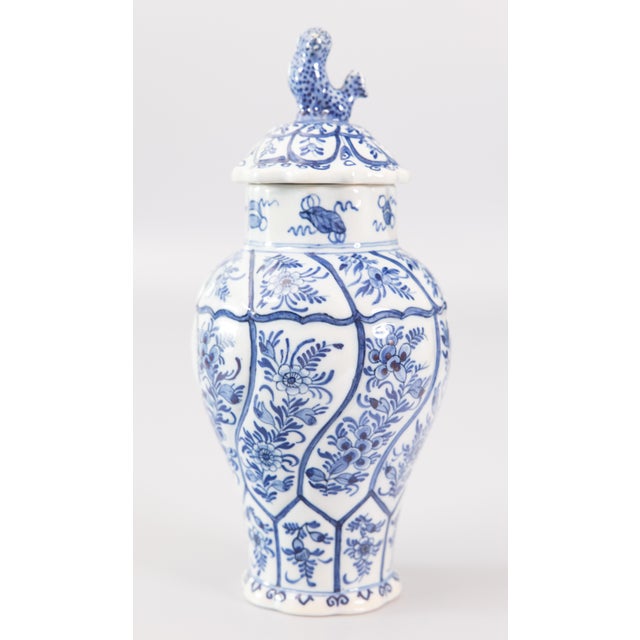 Antique Chinoiserie Dutch Delft Faience Floral Lidded Vase Ginger Jar For Sale - Image 10 of 10