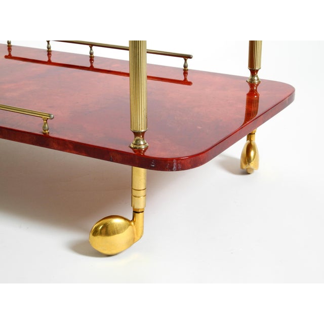 Large Vintage Red Goatskin Serving Bar Cart by Aldo Tura, 1960s For Sale - Image 17 of 18
