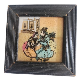Circa 1900 Reverse Painted Glass Miniature Indian Painting For Sale
