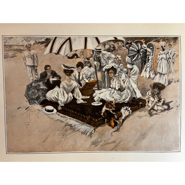 1908 A Picnic on the Beach by Harrison Fisher Print. Ready for matting and framing.
