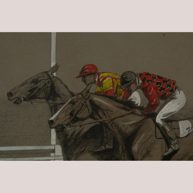 Eugène Pechaubès, Equestrian Sporting Scenes: Deauville Polo and Longchamp Horse Race, 1950s, Lithographs, Set of 2 For Sale - Image 8 of 10