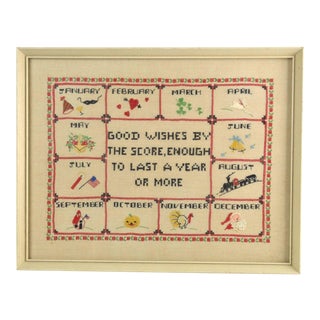 Vintage Finished Needlepoint Calendar For Sale