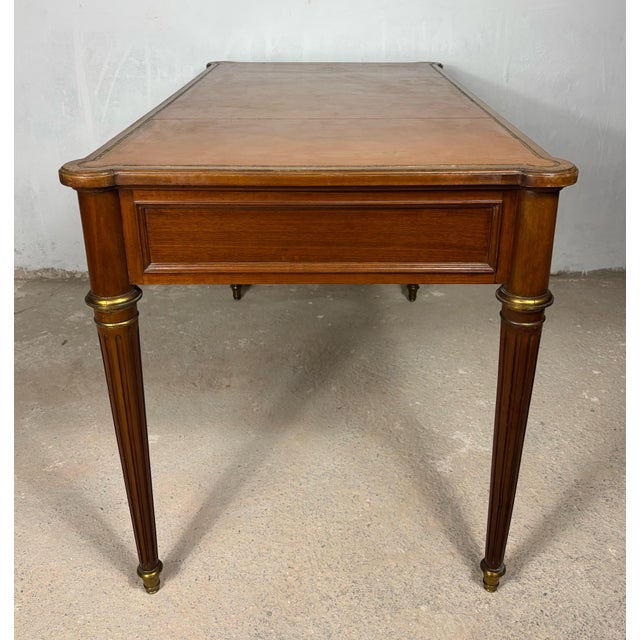 Brass Elegant Early 20th Century Writing Desk With Brass Details and Three Drawers For Sale - Image 8 of 14