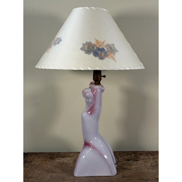 Yasha Heifetz Mid Century Yasha Heifetz Female Nude Ceramic Table Lamp With Pressed Flower Shade For Sale - Image 4 of 12