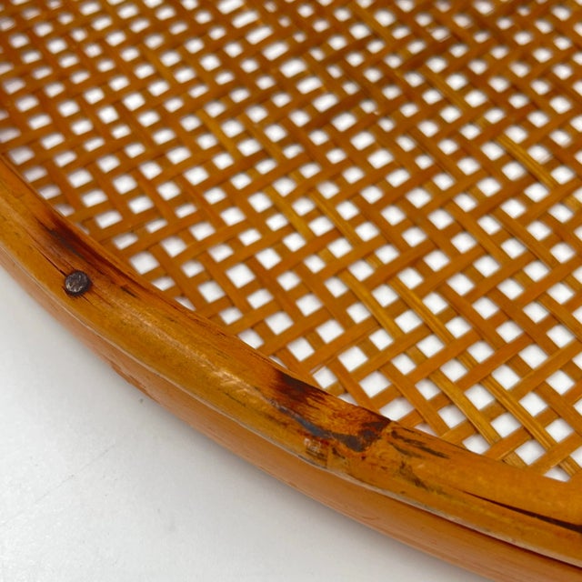 Mid 20th Century Mid-Century Chinoiserie Cane Wicker and Bamboo Large Herb Drying Basket Tray or Wall Hanging For Sale - Image 5 of 12